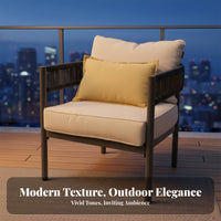 Hand-Woven Design 4-Piece Rope Weave Sofa Set Weather-Resistant 4-Piece Rope Weave Furniture Sturdy Frame outsidedoor Furnishing Lightweight Build for Property Managers, Business Owners, Balcony, Garden, Patio, Courtyard