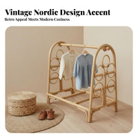 Arched Rattan Clothes Rail Freestanding Garment Stand Hand-Woven Bohemian Decor for Parents, Nursery, Guesthouse, Retail shop