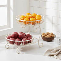 Countertop Fruits Stand Ventilated Design 2-Tier Fruit Basket Large Capacity Metal Wire Vegetable Rack for Party
