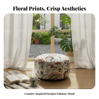 Round serpentPrint Pouf Thick and Comfortable Mandala Pillow with fringe balls