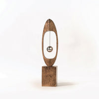Sculptural Ornament with Shiny Ball Wood-Grain Resin Statue with Hanging Ball