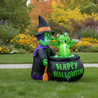 Inflatable Witch with Frog Built-in LED Inflatable Witch with Pot Bright Outdoor Decoration for Lawn