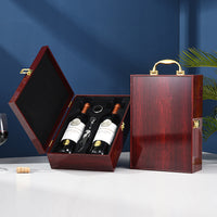 Wooden Wine Gift Box for Single or Double Bottles, with Polka Dot Paper Bag, Wholesale