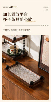 实木法式轻奢中古风玄关双层收纳架复古桌面化妆品水杯子置物架子