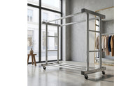 Stainless Steel Clothes Drying Rack Freestanding Double Rod Clothes Rack Movable Furniture Heavy Duty for Laundry Room, Balcony, Patio