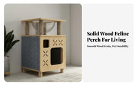 Cat House Cabinet with Scratching Posts Multifunctional Design Wooden Cat Climbing Tree Solid Lumber Wood for Cats, Kittens, Apartments, Indoor