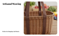 Imitation Rattan Basket Versatile Handled Market Basket Easy to Clean Household Storage for Shoppers, Gardeners, Shopping, Outdoor, Gardening