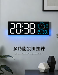 新品夜光创意时钟客厅挂钟简约现代LED数字钟表两组闹钟6696