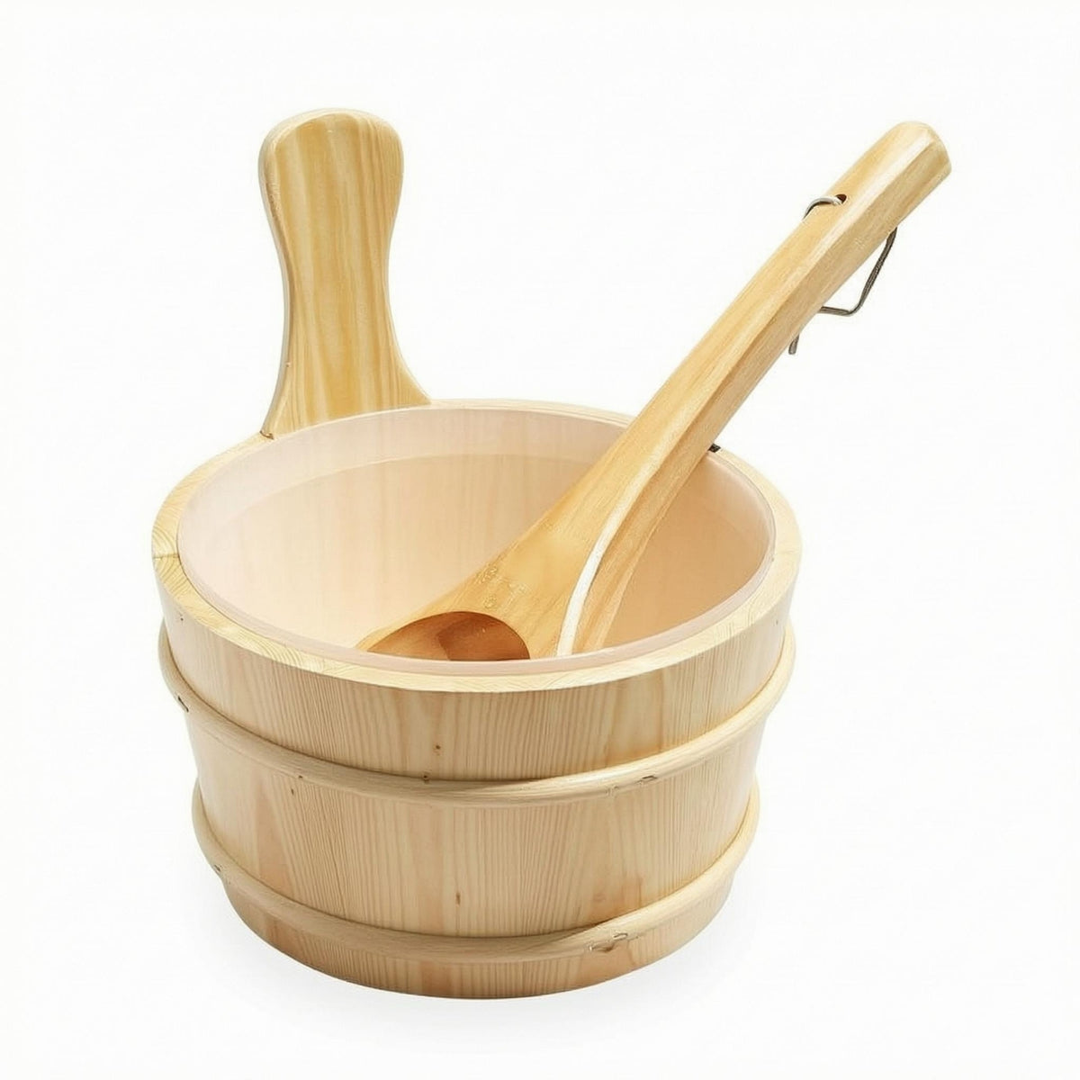 Sauna Water Pail Reinforced Banding Wooden Wood Sauna Set Round
