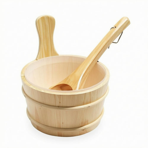 Sauna Water Pail Reinforced Banding Wooden Wood Sauna Set Round