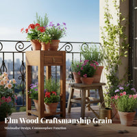 Narrow Pedestal Table with Drawer Sturdy Wood Wood Plant Stand Minimalist and Aesthetic Sturdy Construction for Living Room