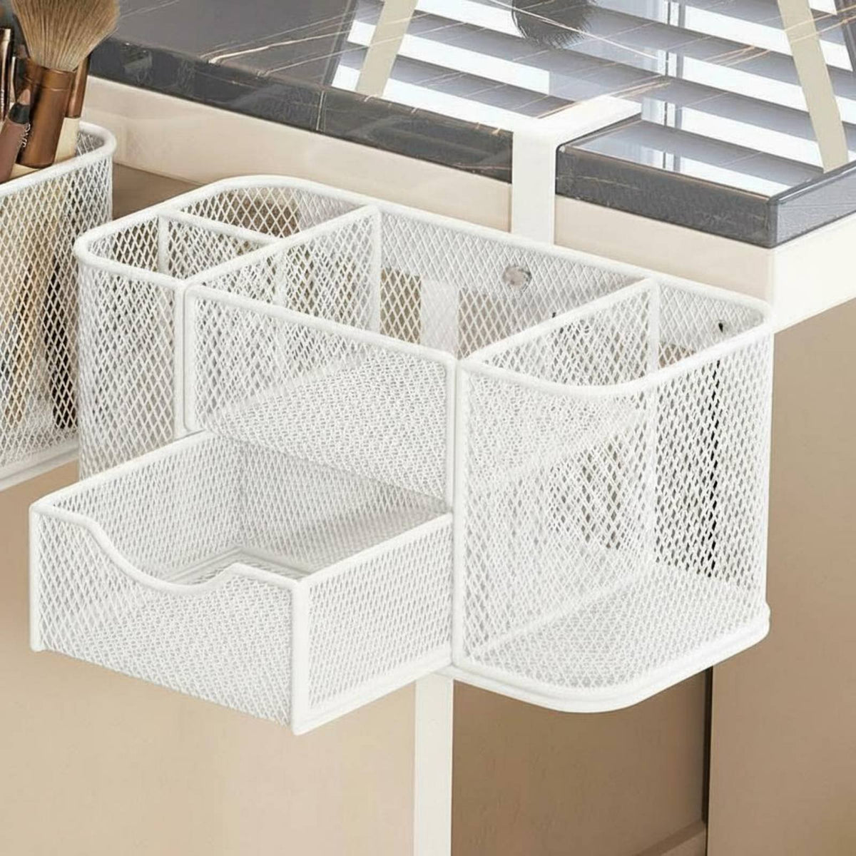 Lidded Brush rotating organizer vertical surfaceMountable Cosmetic Organizer Multi-Compartment