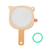 Natural Bear Mirror with Loop Smooth Wooden Handheld Mirror Compact Toy Educational for Toddlers, Playroom