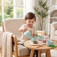 Role-Play Wooden Tea Party Set Educational Wooden Tea Set Educational Playset Imaginative for Preschoolers, Toddlers, Kids, Playroom, Daycare, Classroom
