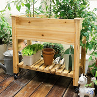 实木花园床多层可移动花箱户外种植箱家用阳台花架庭院储物箱