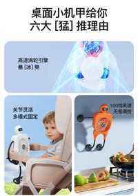 跨境创意卡通机器人桌面风扇办公室学生宿舍静音充电便携壁挂风扇