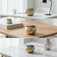 Ashtray with Flower Accent Round Vessel Compact for Office Desk, Lounge, Smokers
