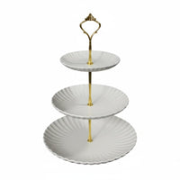 European Design 3 Tier Cake Stand Reusable Tiered Dessert Stand Sturdy 3 Tier Dessert Tray Gold Handle for Party