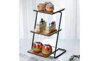 Dessert Stand with Wooden Shelves Rustic 3 Tier Cake Stand Modern Tiered Serving Platter for Party Hosts, Home Entertaining