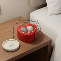 Heart Shaped Jewelry Box Multi-Functional Mini Portable Jewelry Case PU Leather Band and Earring Organizer for Women, Girls, Dressing Table