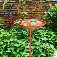 Timeless Bronze Feathered Friend Bath, 24cm×86cm Weather-Resistant Iron with Ground Post for Lawn Decor, Patio Decor