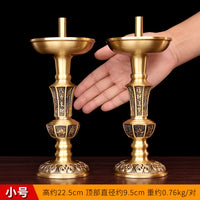 中式蜡烛烛台摆件一对家用复古底座供佛祭祖结婚老式纯黄铜蜡烛台