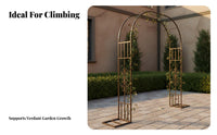 European Design Wrought Iron Arbor Elegant Design Flower Arch Weather Resistant Wrought Iron Archway Heavy Duty for Homeowners, DIY Enthusiasts, Event Planners, Yard, Backyard, Patio, Pathway