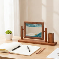 Sand Art Frame with Pen Holder Rectangular Rotating Sand Art Frame Relieving Desk Organizer for Professionals, Students, Office