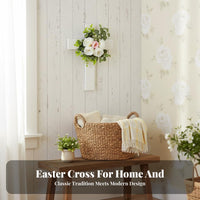 Lifelike Flowers Easter Cross Wreath Ready to Hang Floral Cross Wall Decor Fade-Resistant for Outdoor, Church