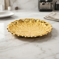 Metal Tray with Scalloped Edge Round Embossed Floral Tray Decorative Metal for Dressing Table, Photo Prop