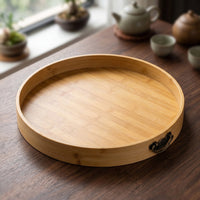 Bamboo round Tray with Handles Round Bamboo Serving Tray Shallow for Homeowners