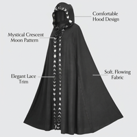 Hooded Cape Witch Cosplay Accessories, Halloween Cosplay Performance Cloak, Moon #variant:Kids 110-120cm