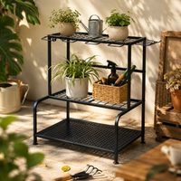 Metal Garden Tool Rack Heavy Duty Garden Storage Rack Space Saving Multi-Tier Tool Holder for Patio, Shed