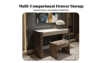 Light Luxury aesthetic Vanity Set with Lighted Mirror and Stool Minimalist Design Dressing Table Storage Drawers Makeup Desk for Women, Adults, Homeowners, Apartment, Home, Walk-in Closet