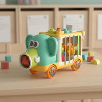 Hand-Eye Coordination Training Toddler Stacking Blocks Car Fine Movement Skills Development Elephant Pull Toy Color Recognition Educational Sensory Bin for Toddlers, Infants, Babies