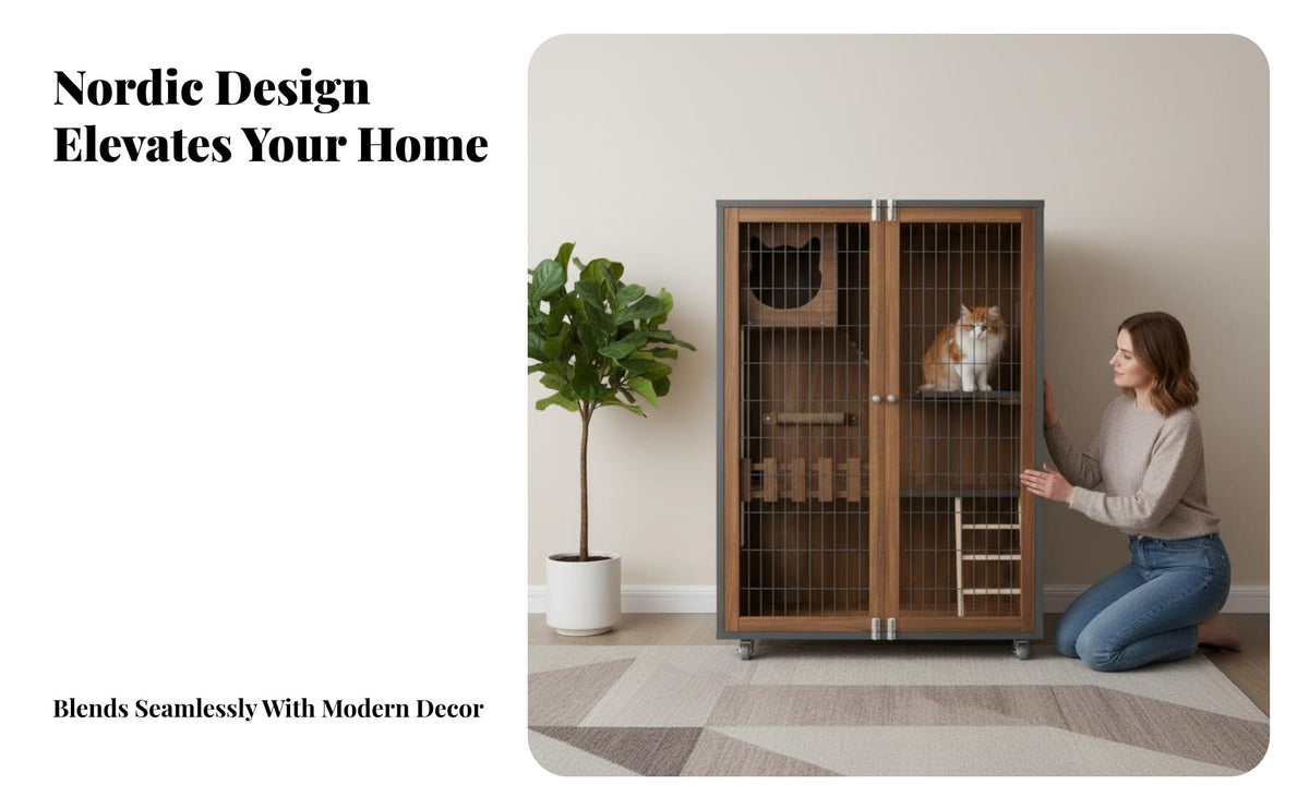 enlarged Large Space Wooden Cat Villa Luxury Design Multi-Level Cat Villa Good Ventilation Pet Furniture Multiple entry Points for Indoors, Indoor, Living Room, Bedroom