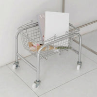Mobile Wire Storage Basket with Wheels Sturdy Metal Wire Utility Cart Rust-Resistant Rolling Organizer with Hooks Easy to Clean for Students, Teachers, Office, Classroom, Reading Corner