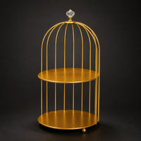 Bird Cage Cosmetic Organizer 2-Tier Bird Cage Makeup Organizer Gold Birdcage Storage Rack for Dressing Table