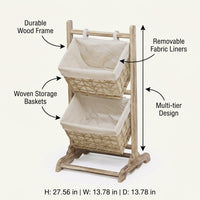 Wooden Ladder Shelf with Woven Baskets, Freestanding Organizer Bin for Book Storage, Toy Storage, Ho - Image 6