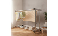 Stainless Steel Clothes Drying Rack Double Bar Rolling Garment Rack Freestanding Metal for Laundry Room, Balcony, Indoor, Outdoor