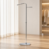Clothing Display Rack with Side Arm Floor-Standing Stainless Steel Clothes Rack Space-Saving Adjustable Garment Stand for Livestreamers, Retail Stores