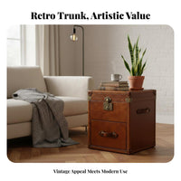 Distressed Finish Vintagedesign Storage Trunk Multi-Functional Vintage Suitcase Table Creative Design Accent Furniture Statement Piece for Interior Designers, Homeowners, Apartment Dwellers, Living Room, Bedroom, Lounge Area, Entryway