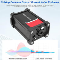 Audio Isolation Box, XLR/1/4" 6.35mm TRS TS Hum Eliminator, Ground Loop Isolation Transformer