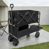Metal Frame Two-Tier Utility Carrier Side Pocket Storage Collapsible Utility Carrier Four Wheels Household Carrier Compact for Outdoor