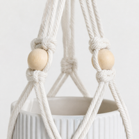 Macrame Hanging Planter, Hand-Woven Cotton Rope Plant Hanger, Bohemian Hanging Basket for Indoor Outdoor