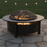 Round Fire Bowl Table Heating & Grilling Log-Fueled Fire Bowl Table Multi-Functional for Backyard, Garden