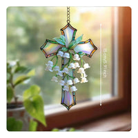 flower of the Valley Cross Creates Light Effects Floral Cross Hanging Ornament Handmade House Decoration for Garden