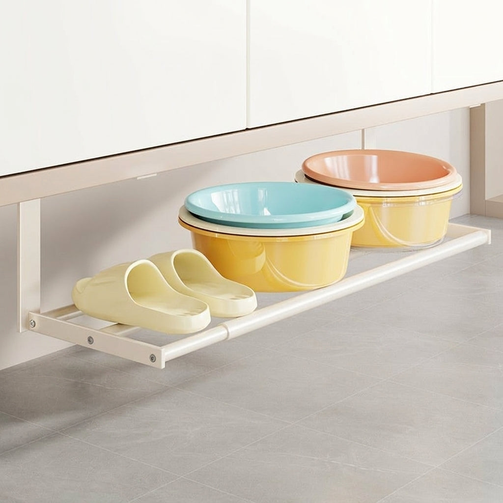 Under Sink Storage Rack, Adjustable Cupboard Organiser, Telescopic Metal Under Sink Storage, 51-87cm Width for Cleaning Supplies