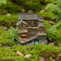 Looking Miniature House Ornament | Hand-Painted, House Ornament with Tiled Roof, for serving tray