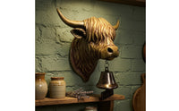 Scottish Cattle Welcome Bell Metal Welcome Bell with Bovine Head Outdoor Antique Bronze Door Chime for Entryway